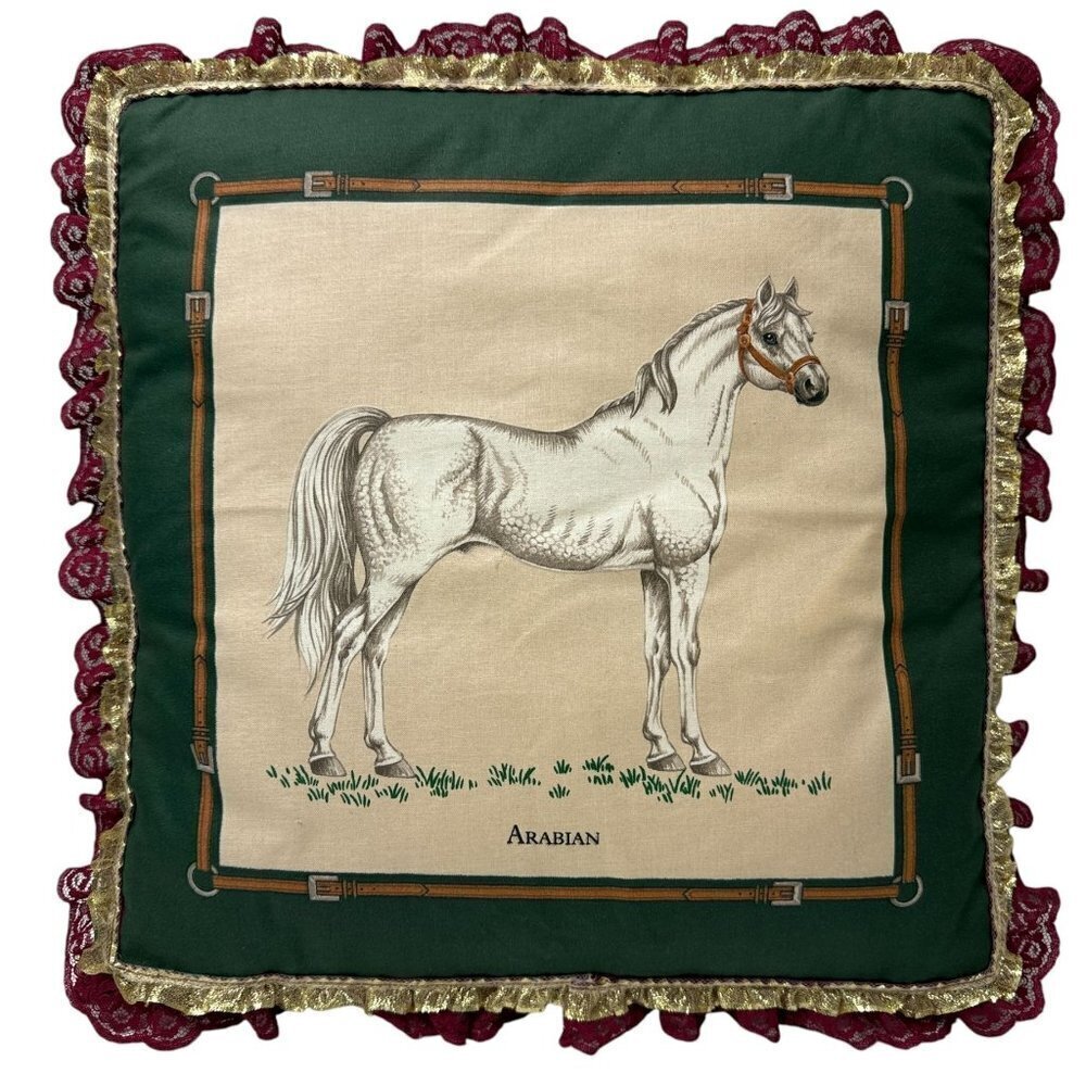 Arabian Horse Print Pillow 14" w/ Insert Cranston Design Equestrian Decor